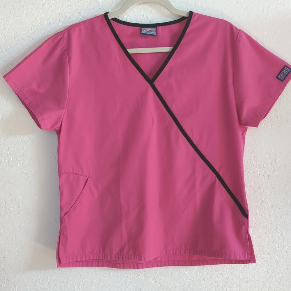 CHEROKEE WorkWear  Mock Wrap Scrub Top 4800 Pink Small